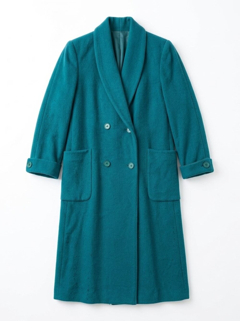 Vintage Teal 100% Wool Coat - Size 6 Petite, Crystal Detail